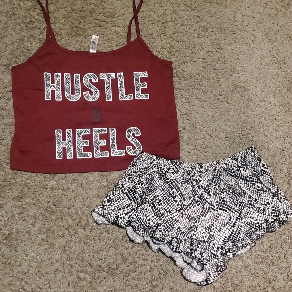Hustle & Heels Burgundy Tank with Black & White Snake Print Shorts
